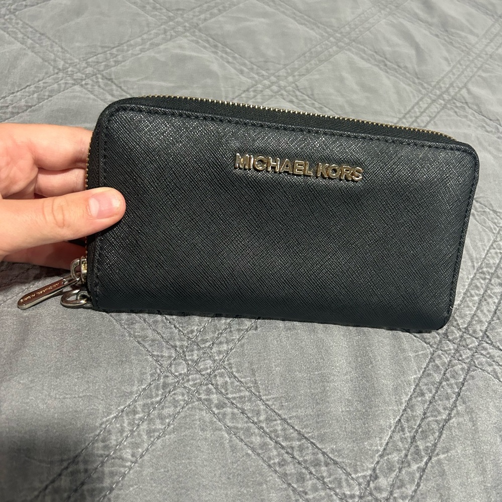 Michael Kors Black and Gold Zip-Around Wallet